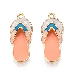 Легкий Лосось 304 подвески из нержавеющей стали, с эмалью и блестящей пудрой, шлепанцы очарование, реальный 14 k позолоченный, светлый померанцевый, 19x8x3.5 мм, отверстие : 1.2 мм