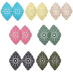 Mixed Color Imitation Leather Filigree Joiners Links, Rhombus, Mixed Color, 35x52x2mm, 14pcs/set
