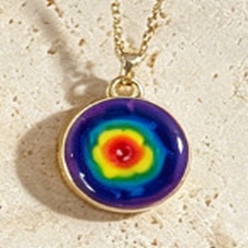 Evil Eye Collares con colgante redondo plano de latón esmaltado para mujer, dorado, colorido, mal de ojo, 15.75 pulgada (40 cm)