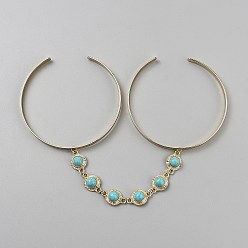 Золотой Браслеты-манжеты из сплава на плечо для женщин, плоская круглая синтетическая бирюза, золотые, 11-1/4 дюйм (28.5 см), внутренний диаметр: 3-1/8 дюйм (7.9 см)