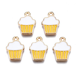 Золотистый Подвески из эмали и сплава, кекс, золотой свет, золотые, 16x11x2 мм, отверстие : 1.4 мм