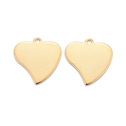 Real 24K Gold Plated 201 Stainless Steel Pendants, Heart, Real 24k Gold Plated, 15x15x0.8mm, Hole: 1.6mm