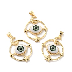 Желто-Зеленый Непрозрачные подвески смолы, с фурнитурой из позолоченной латуни тона 18 k, кольцо с подвеской в виде конского глаза, без кадмия, без никеля и без свинца, желто-зеленый, 33x26x7 мм, отверстие : 3x4.3 мм