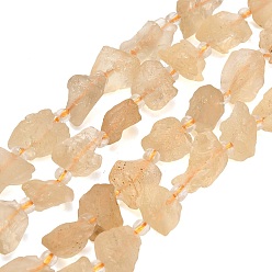 Lemon Quartz Raw Rough Heated Natural Lemon Quartz Beads Strands, Nuggets, with Seed Beads, 11~28x9~13x6~10mm, Hole: 1mm, about 24~29pcs/strand, 14.96''(38cm)~15.75''(40cm)
