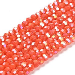 Rouge Orange Supports de perles de verre opaques, couleur ab , à facettes (32 facettes), ronde, rouge-orange, 4.5x4mm, Trou: 1mm, Environ 94~95 pcs/chapelet, 13.90~14.02 pouce (35.3~35.6 cm)