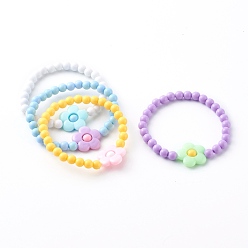 Mixed Color Opaque Acrylic Stretch Beaded Bracelets for Kids, Flower, Mixed Color, Inner Diameter: 2 inch(5.1cm)