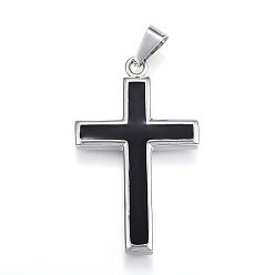 Black 304 Stainless Steel Enamel Pendants, Cross, Black, 47x28.5x4mm, Hole: 5x9mm