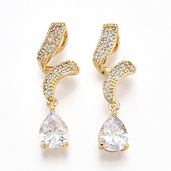 Прозрачный Латунные микро проложить кубического циркония подвески, слеза, без кадмия и без свинца, прозрачные, 32~33x9~10.5x6~6.5 мм, отверстие : 3x5.5 мм