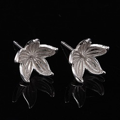 Platinum Rhodium Plated 925 Sterling Silver Stud Earring Findings, For Half Drilled Beads, with 925 Stamp, Flower, Platinum, 11x12mm, Pin: 0.7mm