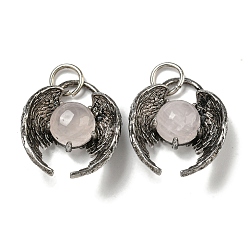 Розовый Кварц Подвески из натурального розового кварца в виде летучей мыши, покрытие стойки латунные подвески на Хэллоуин, без кадмия и без свинца, античное серебро, 27x22x9.5 мм, отверстие : 6 мм