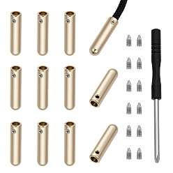 Золотой Концевая заглушка шнура из легкого сплава, с железным винтом и железной плоской отверткой, золотые, 25x6 мм, отверстие : 4 мм