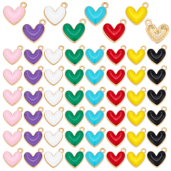 (52) Непрозрачная лаванда 80шт. 8 цветов, экологически чистые подвески в форме сердца из цинкового сплава, с эмалью, без кадмия, без никеля и без свинца, золотой свет, разноцветные, 9x8x3 мм, отверстие : 1.6 мм, 10 шт / цвет