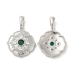 Платина Латунные микро проложить кубического циркония подвески, со стеклом, без свинца и без кадмия, плоско-круглые, платина, 32x21.5x4 мм, отверстие : 8 мм