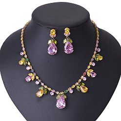 Золотой Комплекты из серег и ожерелий с подвесками в форме капли из латуни и кубическим цирконием, золотые, 430 мм