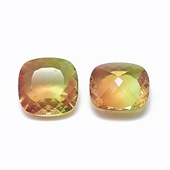 Light Siam Pointed Back Glass Rhinestone Cabochons, Two Tone, Square, Light Siam, 12x12x6mm