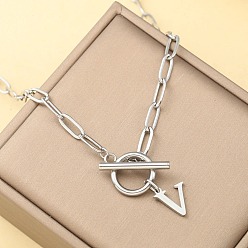 Letter V Ожерелья из нержавеющей стали с цепочкой-скрепкой и застежками ot, цвет нержавеющей стали, Буква V, 18.11 дюйм (46 см)