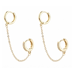 Golden Brass Micro Pave Clear Cubic Zirconia & Alloy Huggie Hoop Earrings, Handcuff Earrings, Golden, 83mm, Pin: 1mm