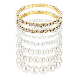 (52) Непрозрачная лаванда 7шт 7 стили пластиковые имитация жемчуга круглые бусины эластичные браслеты набор, теннисные браслеты со стразами для женщин, разноцветные, внутренний диаметр: 1-7/8~2-1/4 дюйм (4.7~5.65 см), 1 шт / стиль