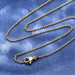 Настоящее золото 18K Латунь цепи ожерелья, крест / rolo цепь, с карабин-лобстерами , реальный 18 k позолоченный, 17.4 дюйм (44.3 см), 1.5 мм