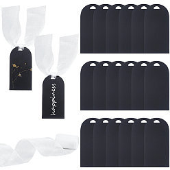 Black 20Pcs Acrylic Wedding Seat Label, Arch, 5M Sheer Organza Ribbon, Wide Ribbon, Black, 90x45x1.5mm