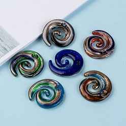 Mixed Color Handmade Silver Foil Lampwork Pendants, with Gold Sand, Round, Mixed Color, 49x46x6mm, Hole: 5mm, 12pcs/box