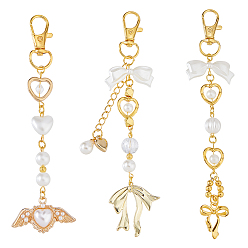 Mixed Shapes 3шт. 3 стили брелоки с бантом из цинкового сплава, АБС-пластика и имитацией жемчуга, золотые, разнообразные, 120~145 мм, 1 шт / стиль