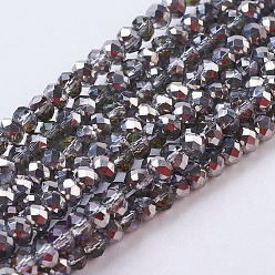 Light Grey Electroplate Glass Faceted Rondelle Beads Strands, Half Plated, Light Grey, 3x2mm, Hole: 1mm, about 165~169pcs/strand, 15~16 inch(38~40cm)