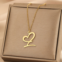 Letter L 304 ожерелья с подвеской в форме сердца из нержавеющей стали для женщин и мужчин, золотые, Письмо L, 15.75~17.72 дюйм (40~45 см)