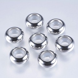 Stainless Steel Color 201 Stainless Steel Beads, with Plastic, Slider Beads, Stopper Beads, Rondelle, Stainless Steel Color, 10x4.5mm, Hole: 3mm