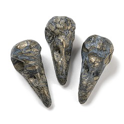 Pyrite Natural Pyrite Pendants, Bird Head Skull Charms, 47~49x20~22x20~22mm, Hole: 2~2.5mm