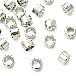 Real Platinum Plated SHEGRACE Brass European Beads, Cadmium Free & Lead Free & Nickel Free, Large Hole Beads, Column, Real Platinum Plated, 7x5mm, Hole: 4mm
