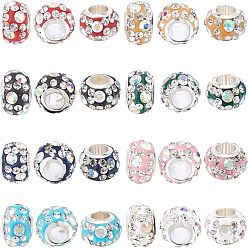 Mixed Color Nbeads 80Pcs 8 Colors Handmade Polymer Clay Rhinestone European Beads, Large Hole Beads, with Brass Silver Color Core, Rondelle, Mixed Color, 11x7.5mm, Hole: 5mm, 10pcs/color