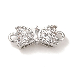 Platino Colgantes de conector de circonita cúbica transparente con pavé de latón, sin cadmio y níque y plomo, enlaces bowknot, Platino, 14x5x4 mm, agujero: 1.4 mm