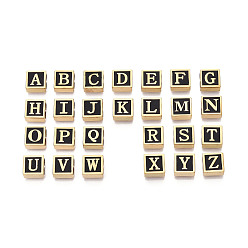 Letter A~Z 26 шт. 26 варианты исполнения 304 квадратные распорные планки из нержавеющей стали с черным эмалевым покрытием, 2-луночное, ионное покрытие (ip), реальный 18 k позолоченный, Письмо ~ Z, 12x12x6 мм, отверстие : 4.5 мм, 1 шт / стиль