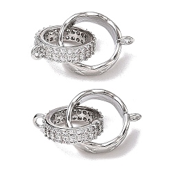 Platinum Brass Micro Pave Clear Cubic Zirconia Connector Charm, Interlock Round Links, Platinum, 25mm, Hole: 1.4mm