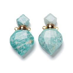 Амазонит Кулоны для духов из натурального амазонита, с фурнитурой позолоченной латунной, граненые, ромб, 27 мм, отверстие : 1.4 мм