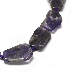 Amethyst Natural Amethyst Beads Strands, Flat Slab Beads, Nuggets, 29~42x25~34x6~8mm, Hole: 2mm, about 9~10pcs/strand, 15.7 inch(40cm)