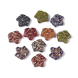 (52) Непрозрачная лаванда Краска для запекания Пикассо и стеклянные бусины, инкрустированные золотым металлом, кленового листа, разноцветные, 12.5x13x4 мм, отверстие : 1~1.2 мм
