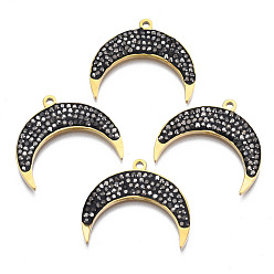 Черный 316 хирургические подвески из нержавеющей стали, с микро проложить кубического циркония, реальный 14 k позолоченный, луна, чёрные, 19x22.5x2 мм, отверстие : 1.5 мм