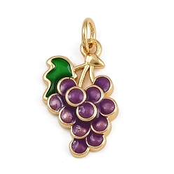 Фиолетовый Латунь эмаль прелести, подвески в форме винограда, стойки покрытие, без кадмия и без свинца, долговечный, реальный 18 k позолоченный, с целью перехода в кольце, фиолетовые, 17x10.5x3 мм, отверстие : 3.2 мм