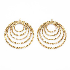 Золотой Ионное покрытие (ip) 304 подвески из нержавеющей стали, без кадмия, без никеля и без свинца, волнистых плоские круглые, золотые, 36x33x2 мм, отверстие : 1.5 мм