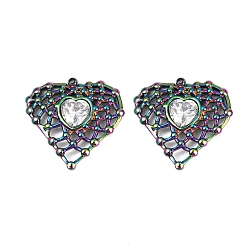 Rainbow Color 304 из нержавеющей стали горный хрусталь подвески, ионное покрытие (ip), сердце прелести, Радуга цветов, 23.5x24x4.5 мм, отверстие : 1.5 мм