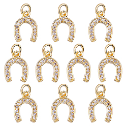 Clear 10Pcs Brass Micro Pave Cubic Zirconia Pendants, Horseshoe Charms, with Jump Ring, Lead Free & Cadmium Free, Long-Lasting Plated, Real 18K Gold Plated, Rack Plating, Clear, 11x8.5x1.8mm, Hole: 2mm