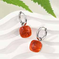 Нержавеющая Сталь Цвет 304 серьги-кольца из нержавеющей стали и стекла, квадратный, цвет нержавеющей стали, 23x10 мм