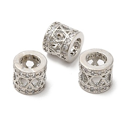Платина Стойки обшивки латунь кубического циркония европейский шариков, бусины с большим отверстием, без кадмия и без свинца, долговечный, Полая колонна, платина, 8x7 мм, отверстие : 5 мм