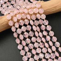 Розовый Кварц Природного розового кварца нитей бисера, граненый пятиугольный разрез, плоско-круглые, с бисером, 8~8.5x5 мм, отверстие : 0.8 мм, около 36 шт / нитка, 15.16''~15.24'' (38.5~38.7 см)