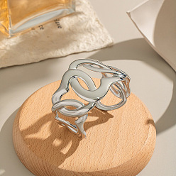 Нержавеющая Сталь Цвет Полые 304 браслеты-манжеты из нержавеющей стали для женщин, сердце, цвет нержавеющей стали, внутренний диаметр: 2x2-1/2 дюйм (5x6.3 см)