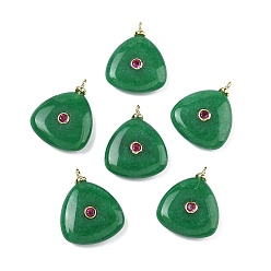 Малайский Нефрит Крашеные нефрита подвески натуральный Malaysia, треугольные подвески с латунной микрофиброй и фианитами, без свинца и без кадмия, долговечный, стойки покрытие, реальный 18 k позолоченный, зелёные, 25x20x6 мм, отверстие : 2 мм