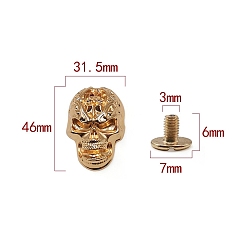 Light Gold Zinc Alloy Decorative Buttons, Skull, Light Gold, 4.6x3.15cm