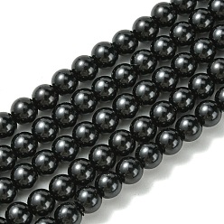 Черный Круглые бусины из экологически чистого окрашенного стекла с жемчугом, класс А, хлопковый шнур , чёрные, 6 мм, отверстие : 0.7~1.1 мм, около 72 шт / нитка, 15 дюйм